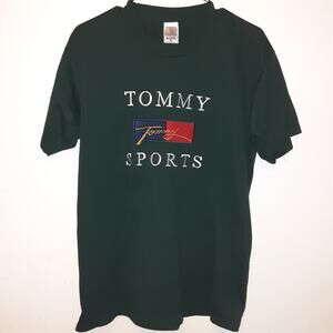 Vintage 90s Tommy Hilfiger Jeans Sports Green Large T-Shirt Fruit Of The Loom